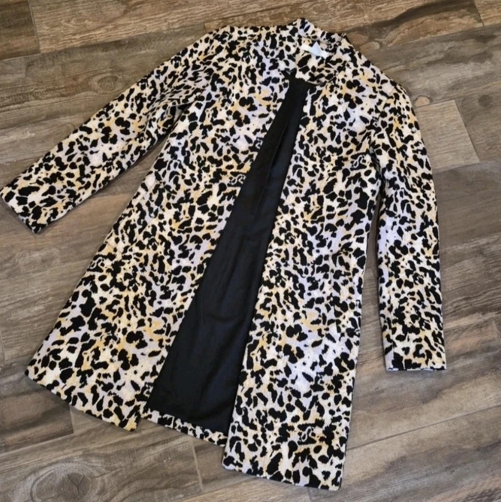 0/2 H&M Animal Print Open-Front Long Sleeve Fully Lined Coat w/ Pockets - Picture 3 of 14
